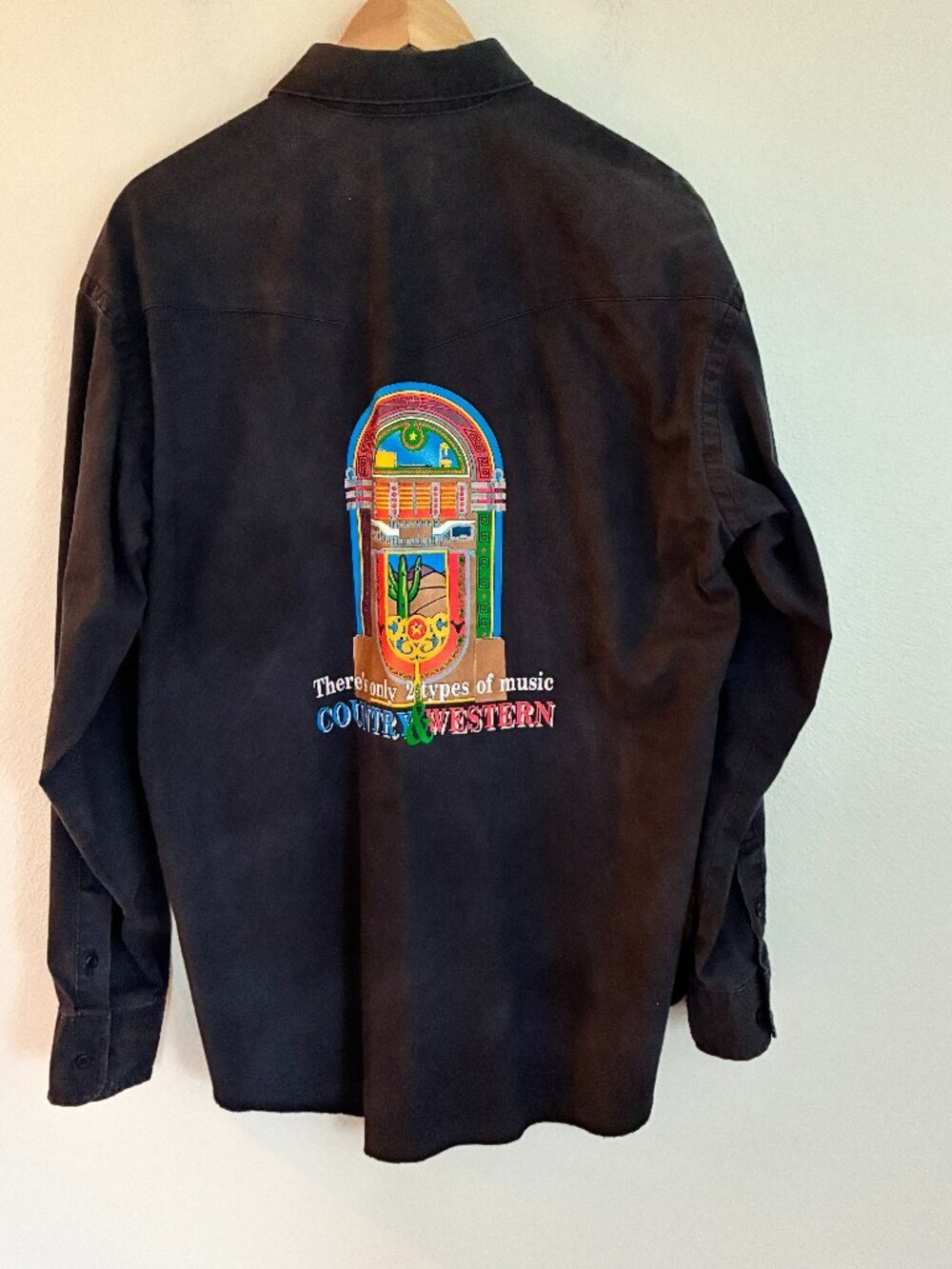 Vintage Wrangler Shirt 16.5-35 L Faded Black Western Music Cowboy Steampunk